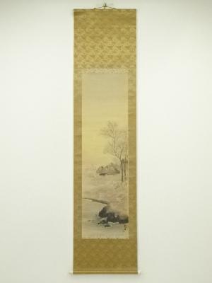 龍生筆　風景図　肉筆絹本掛軸